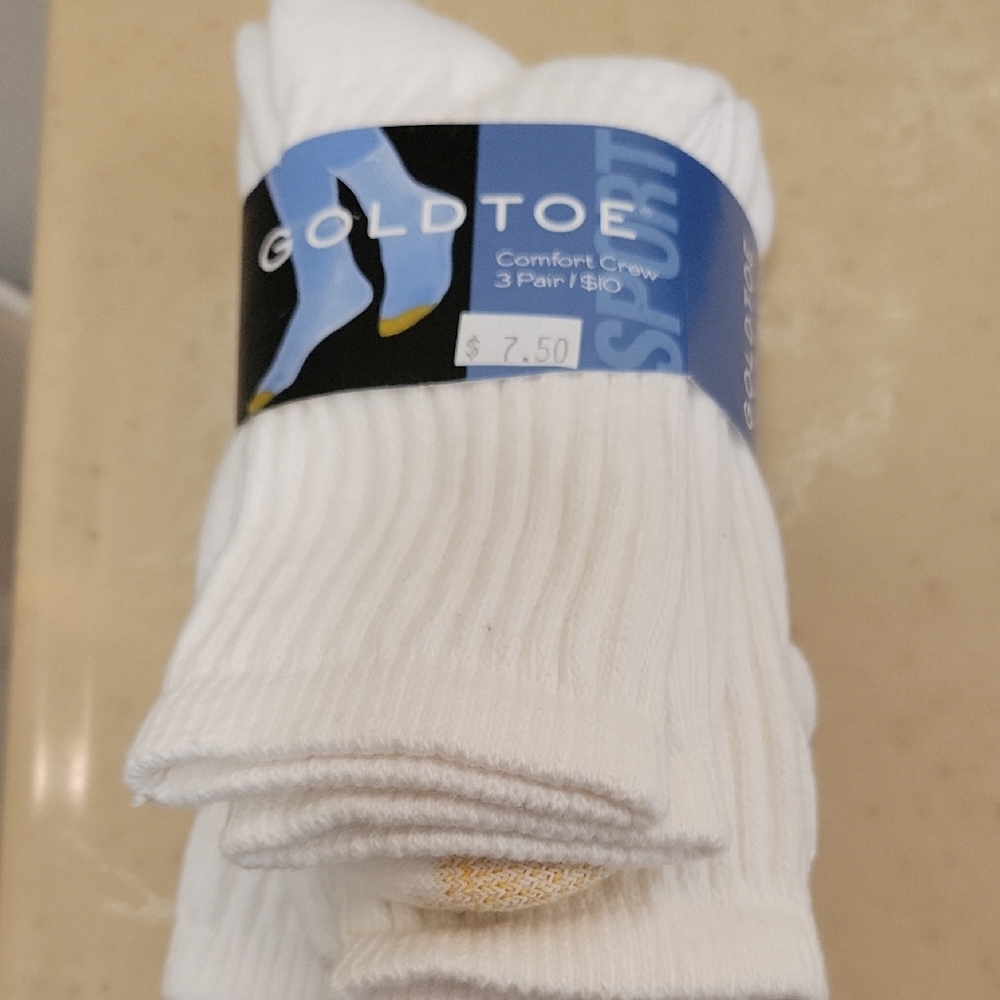Gold Toe Women's White Crew Socks with Gold Accents